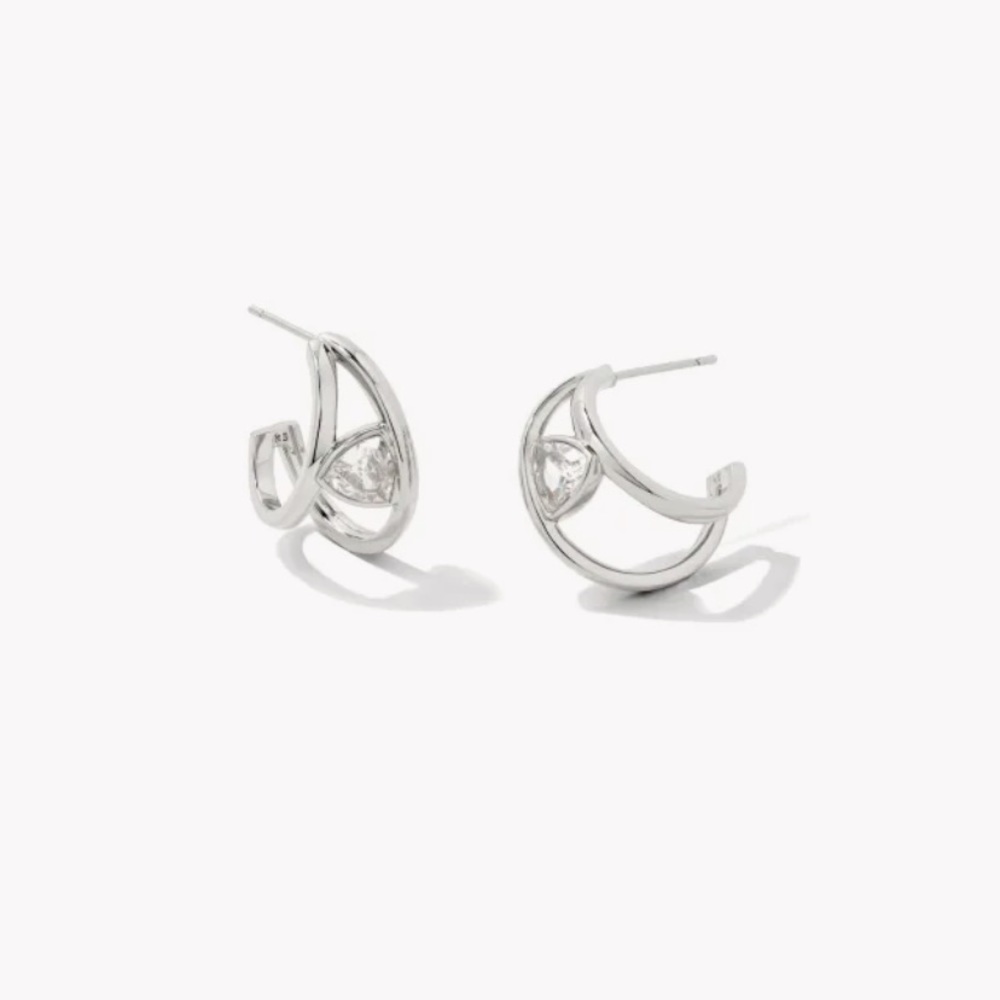 Kendra Scott Arden Silver Huggie Earrings in White Crystal Silver